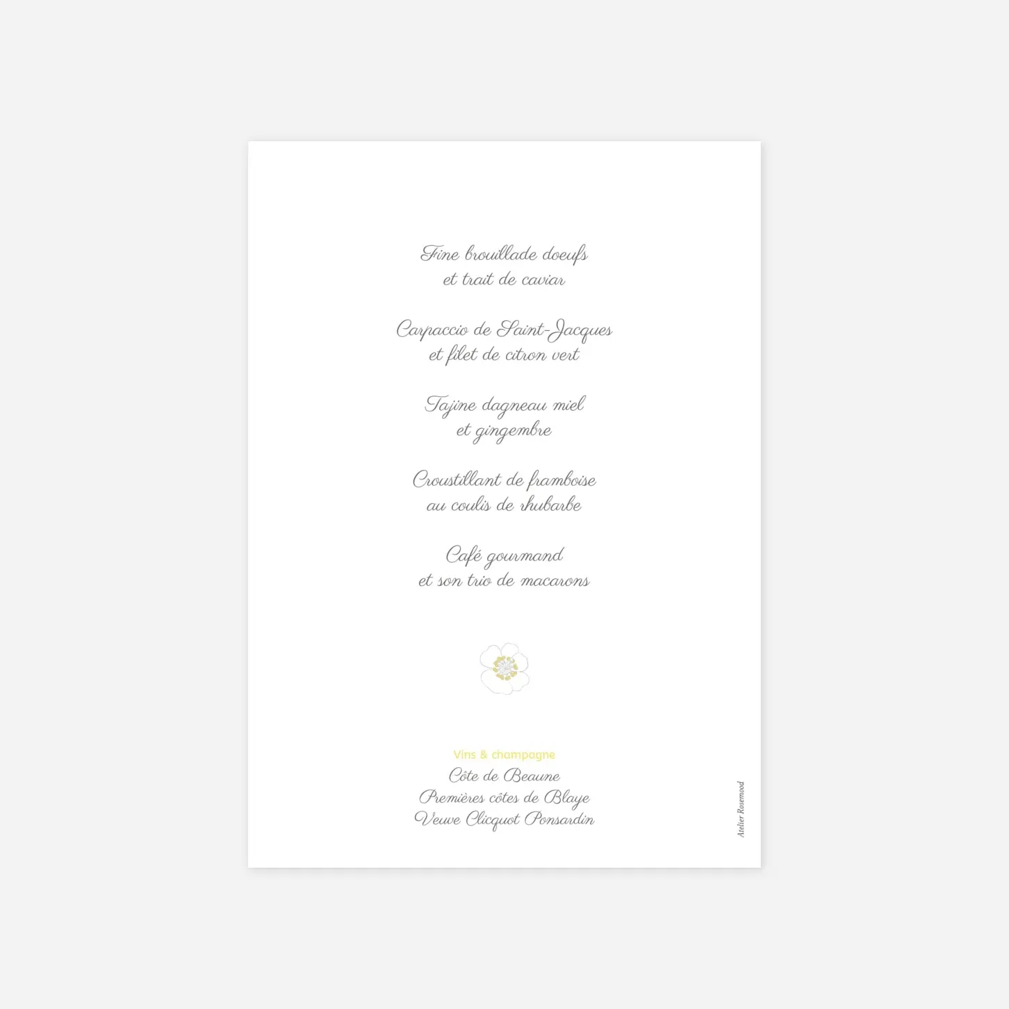 Menu baptême Couronne de fleurs