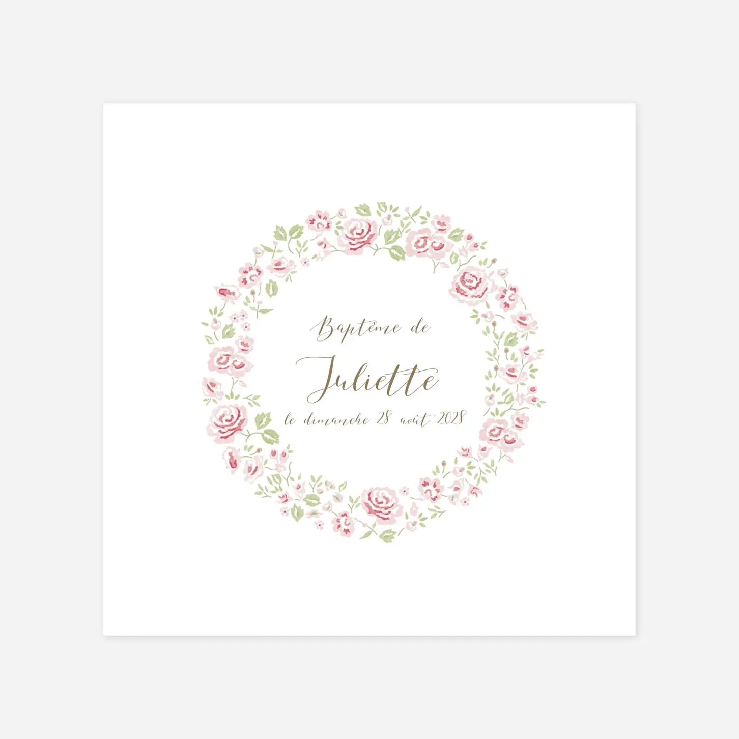 Faire-part baptême Couronne de roses