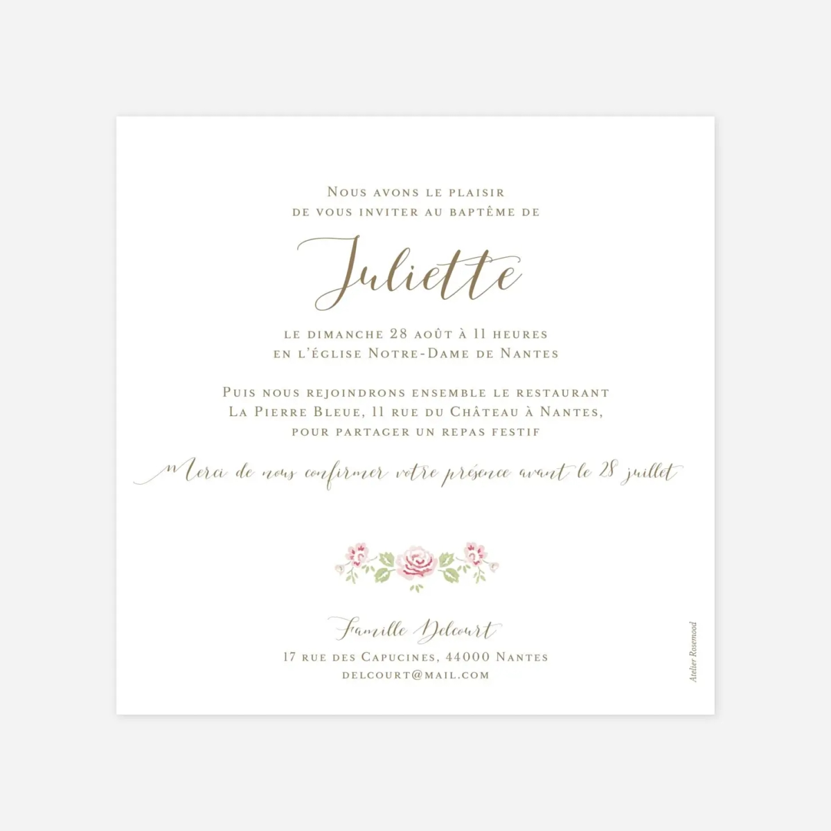 Faire-part baptême Couronne de roses