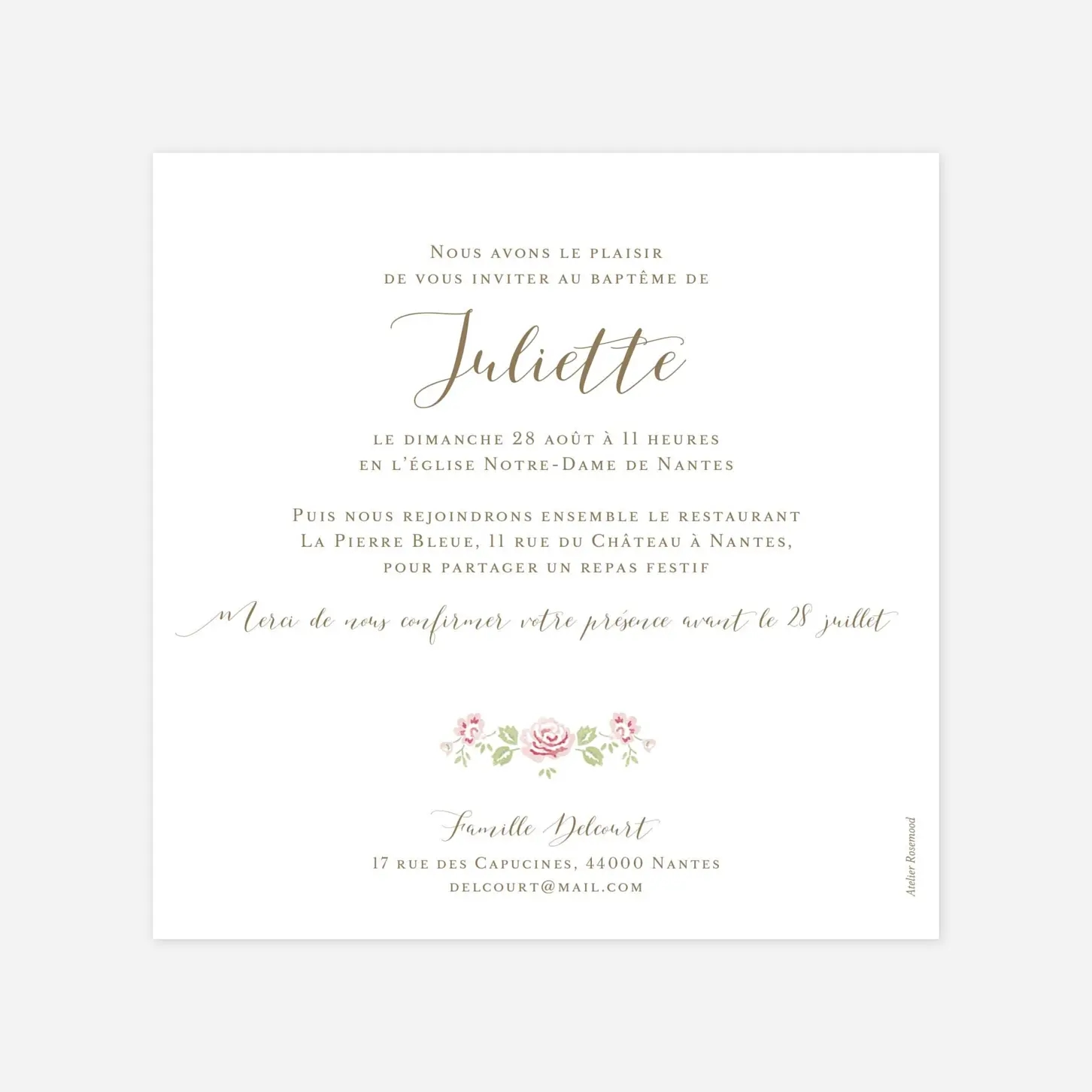 Faire-part baptême Couronne de roses