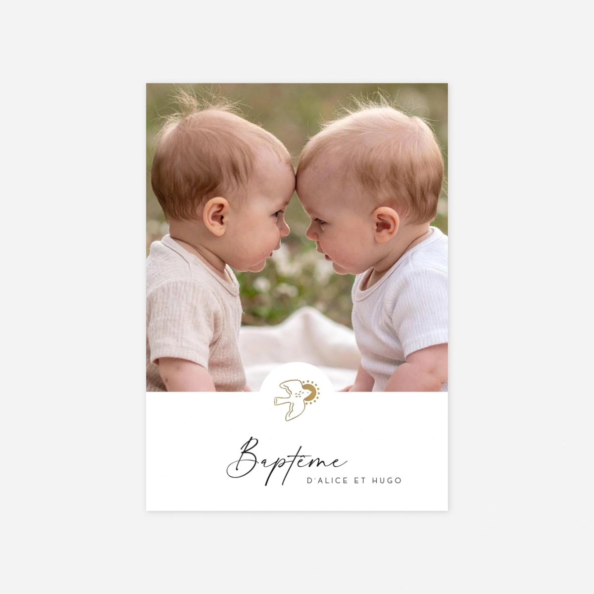 Faire-part baptême Colombe dorée médaillon II