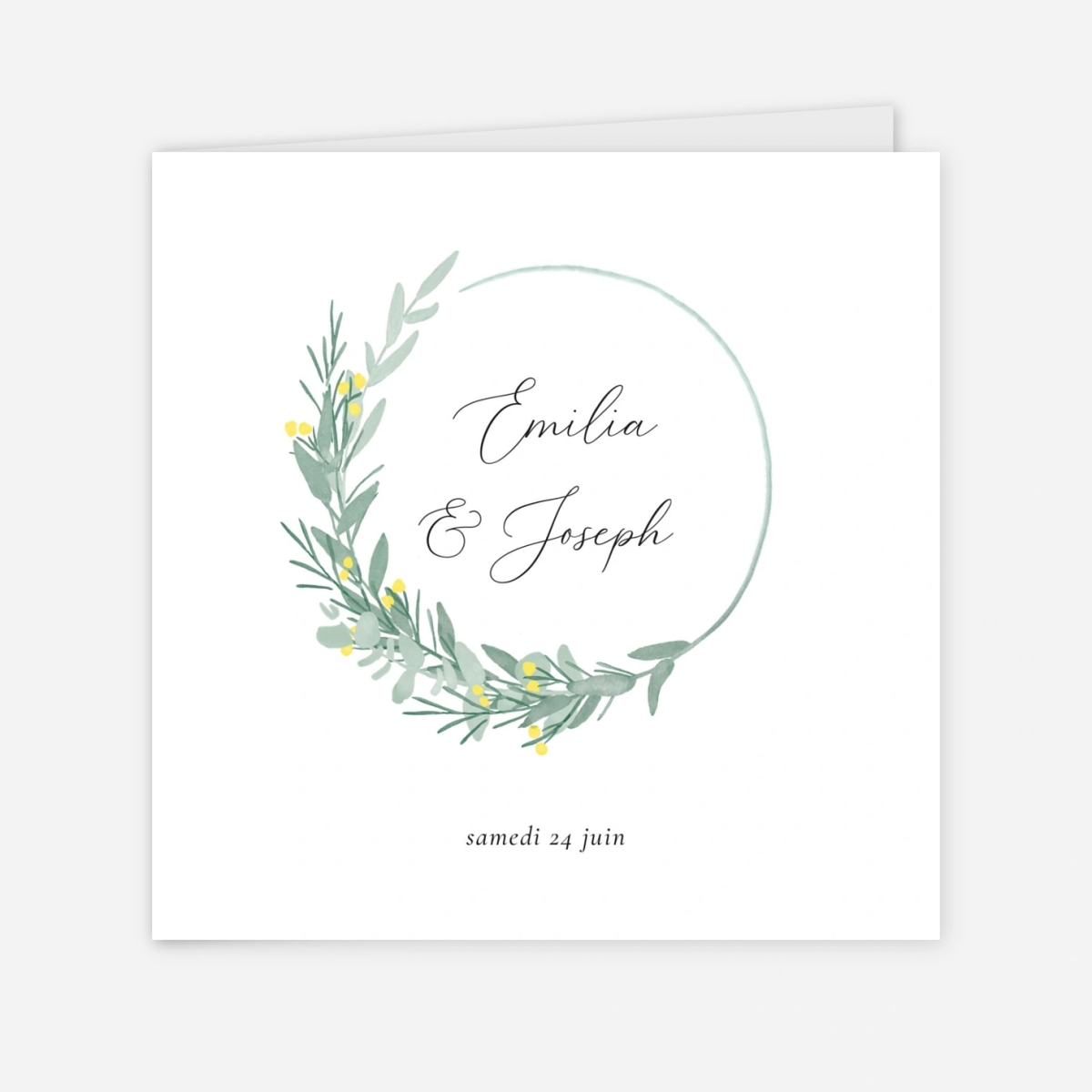 Faire-part mariage Couronne d'eucalyptus