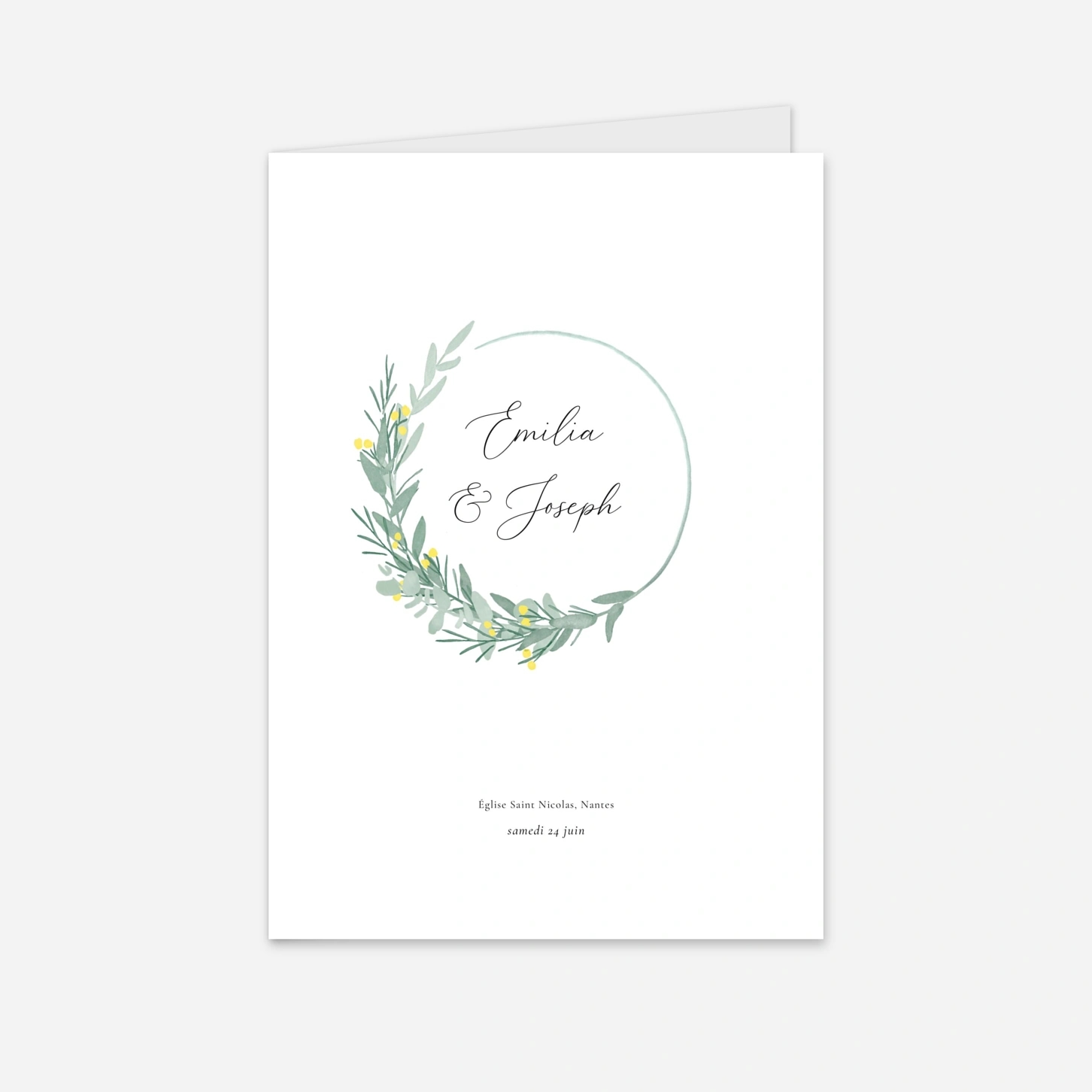 Livret de messe mariage Couronne d'eucalyptus