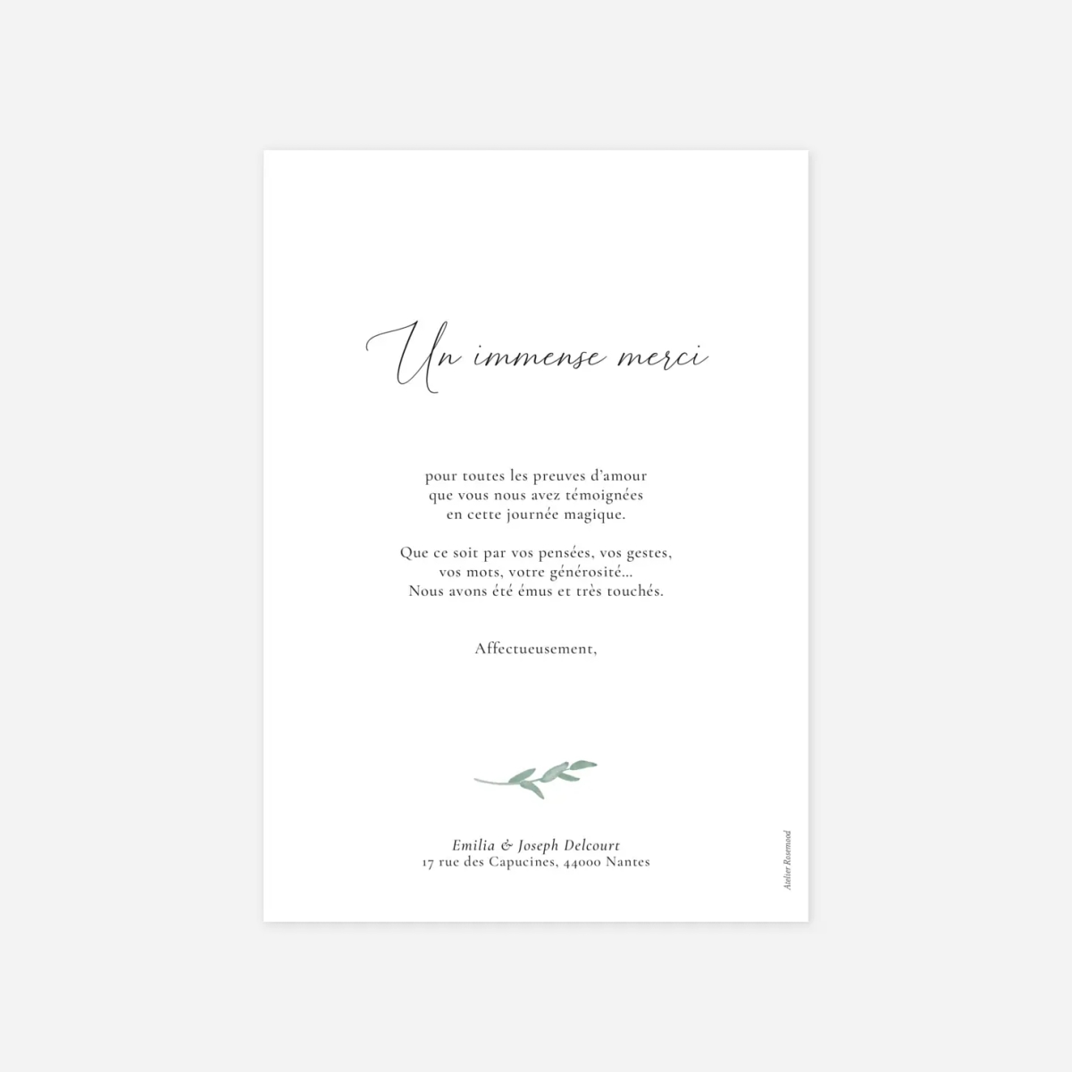 Carte de remerciements Couronne d'eucalyptus simple