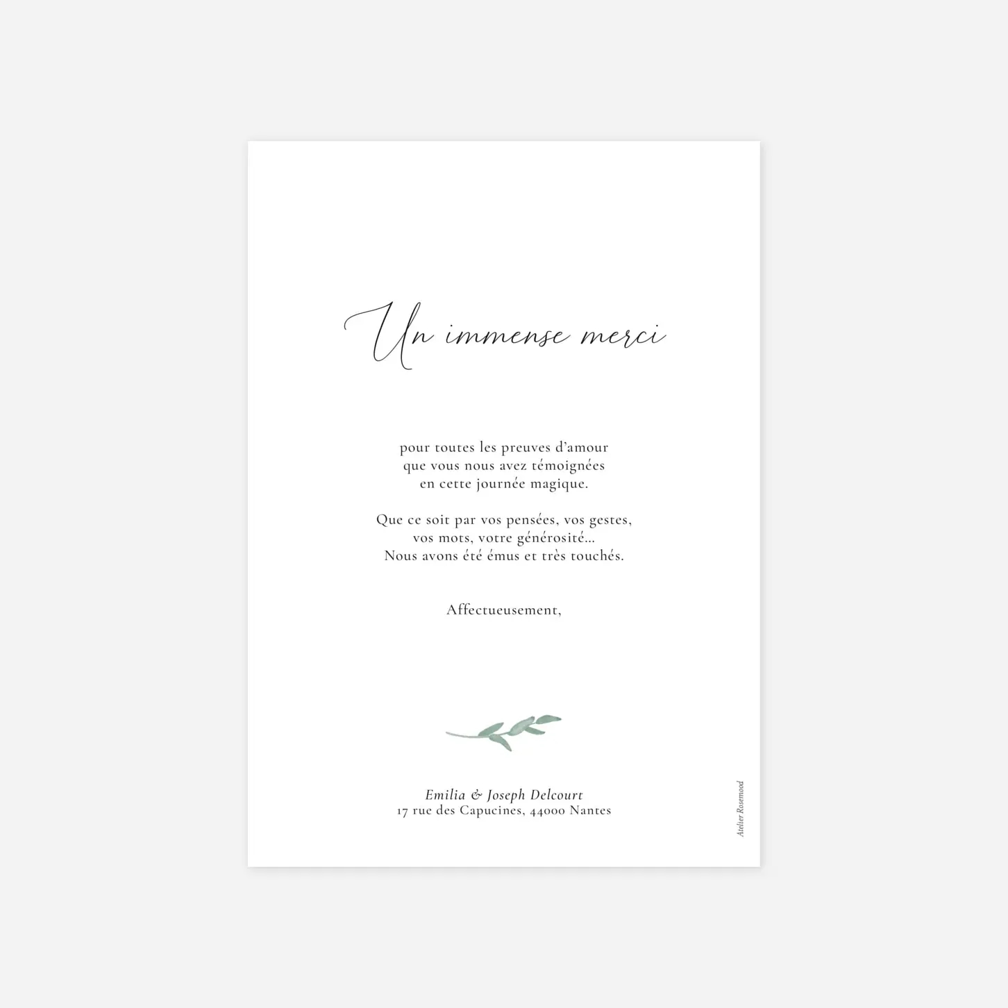 Carte de remerciements Couronne d'eucalyptus simple