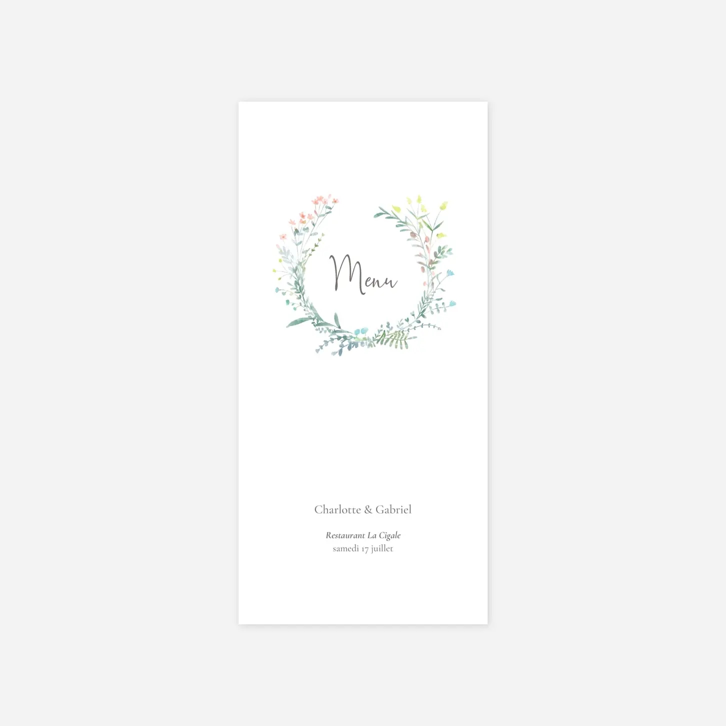 Menu mariage Couronne florale