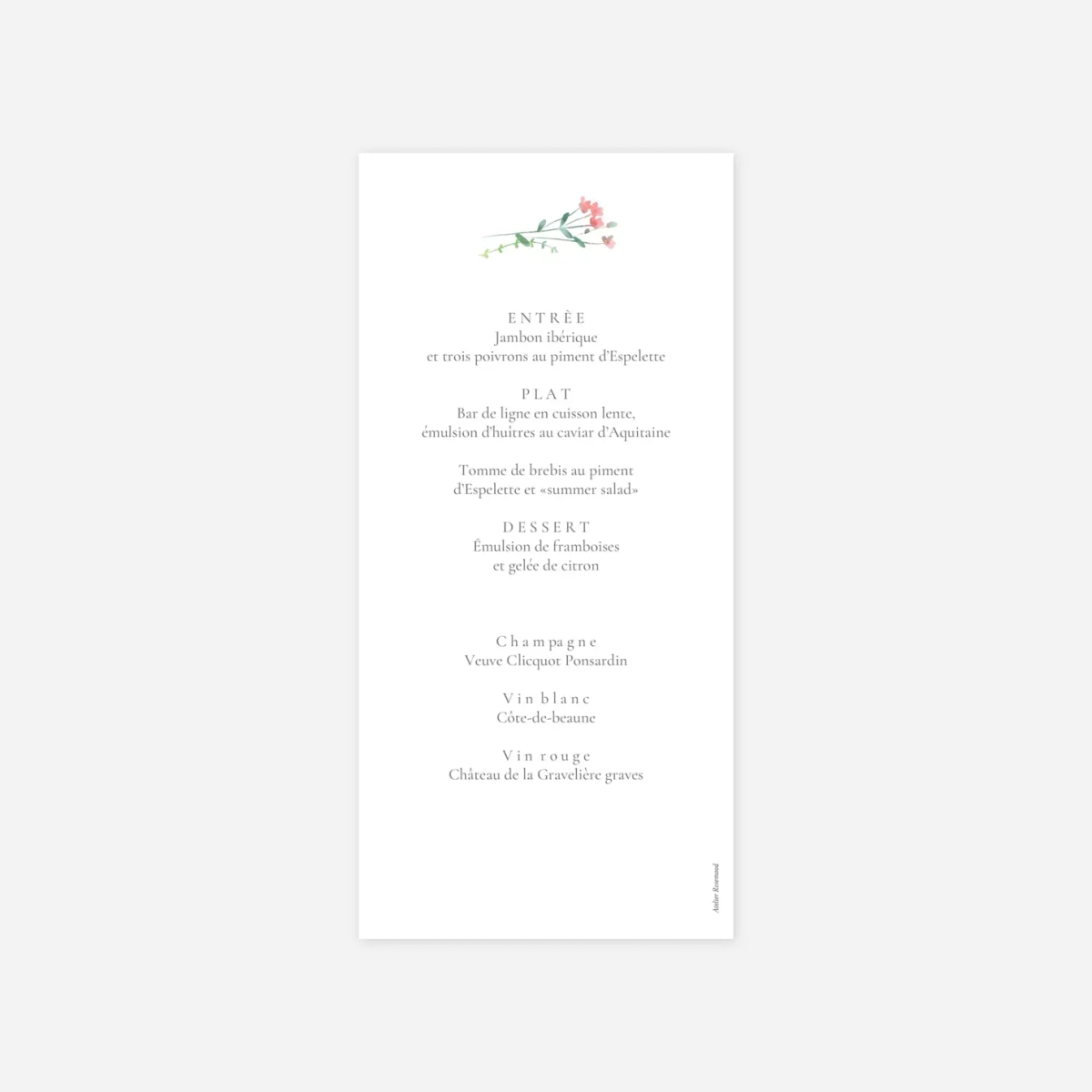 Menu mariage Couronne florale