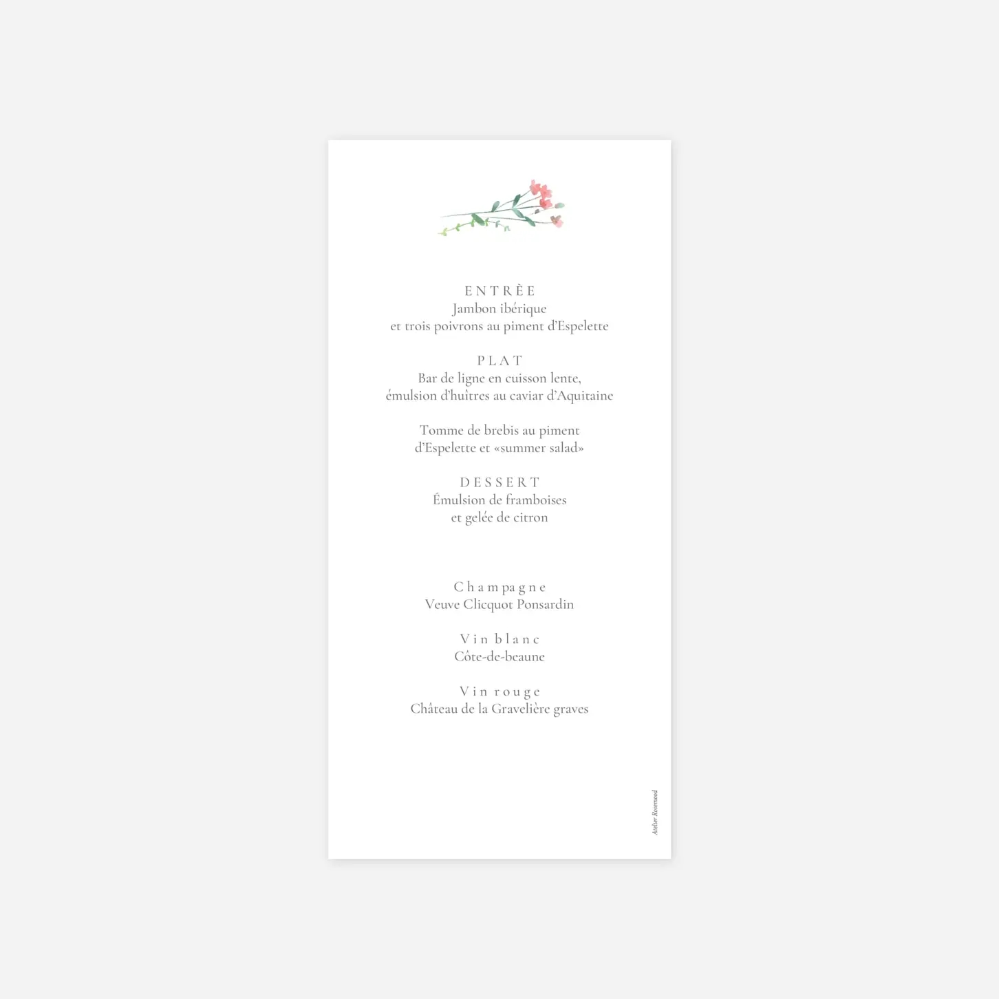 Menu mariage Couronne florale
