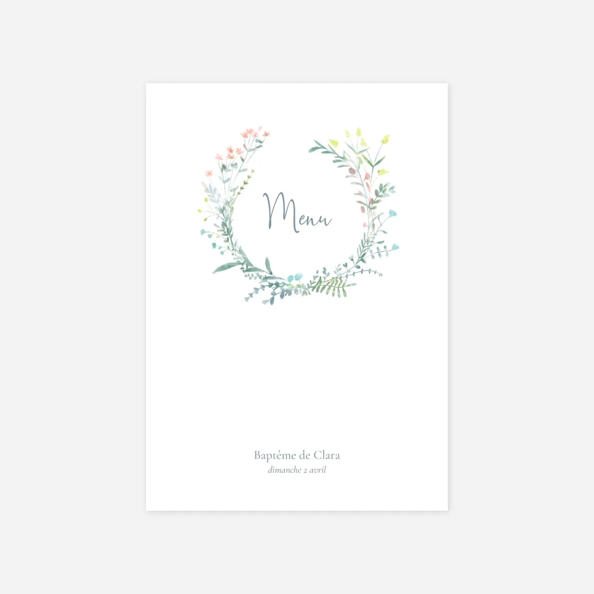 Menu baptême Couronne florale II