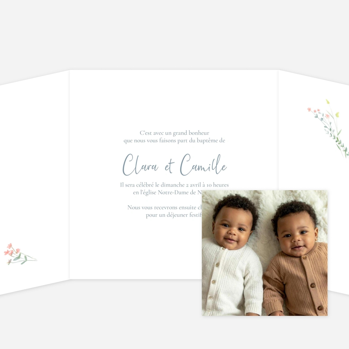 Faire-part baptême Couronne florale IV