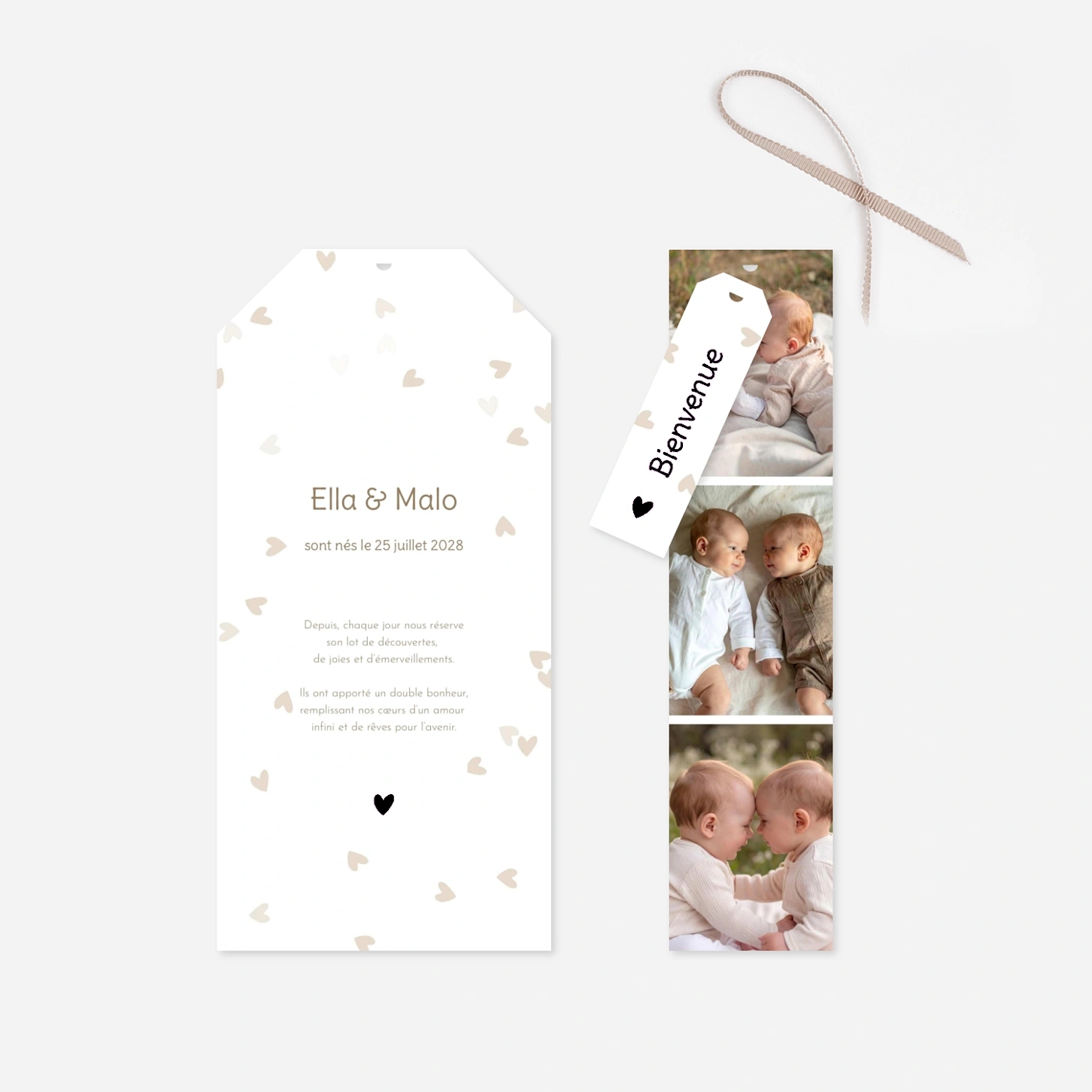 Faire-part naissance Cœurs à l'unisson