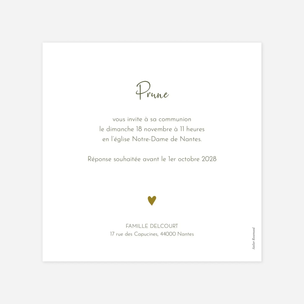 Invitation communion Coeur Médaillon