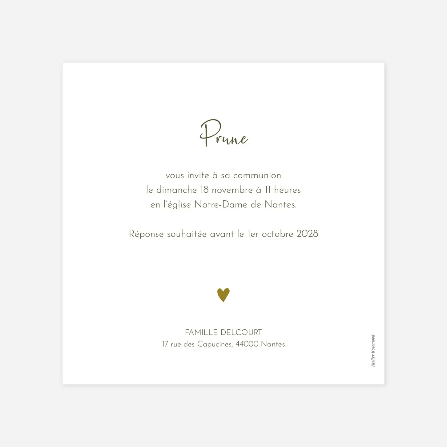 Invitation communion Coeur Médaillon