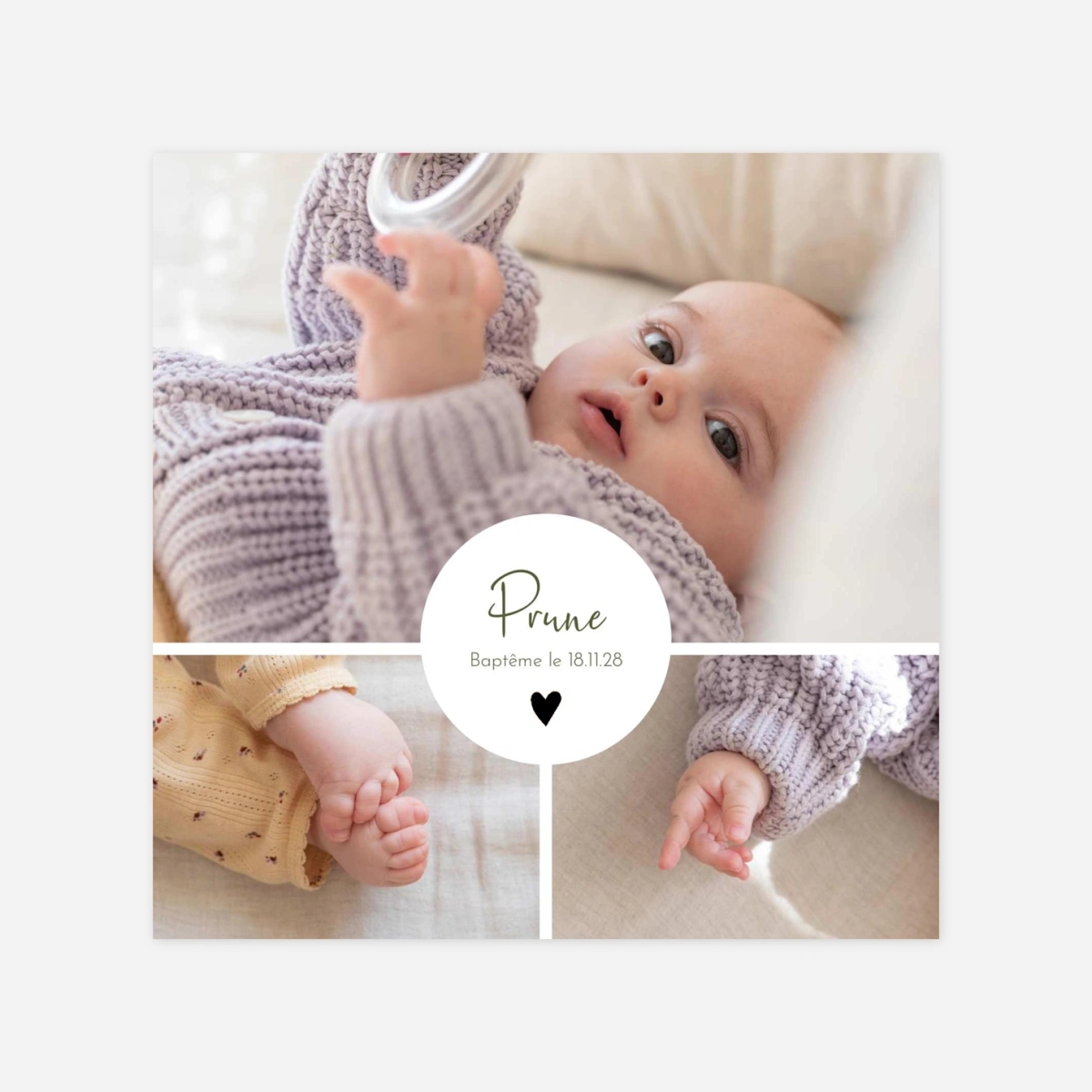 Faire-part baptême Coeur Médaillon