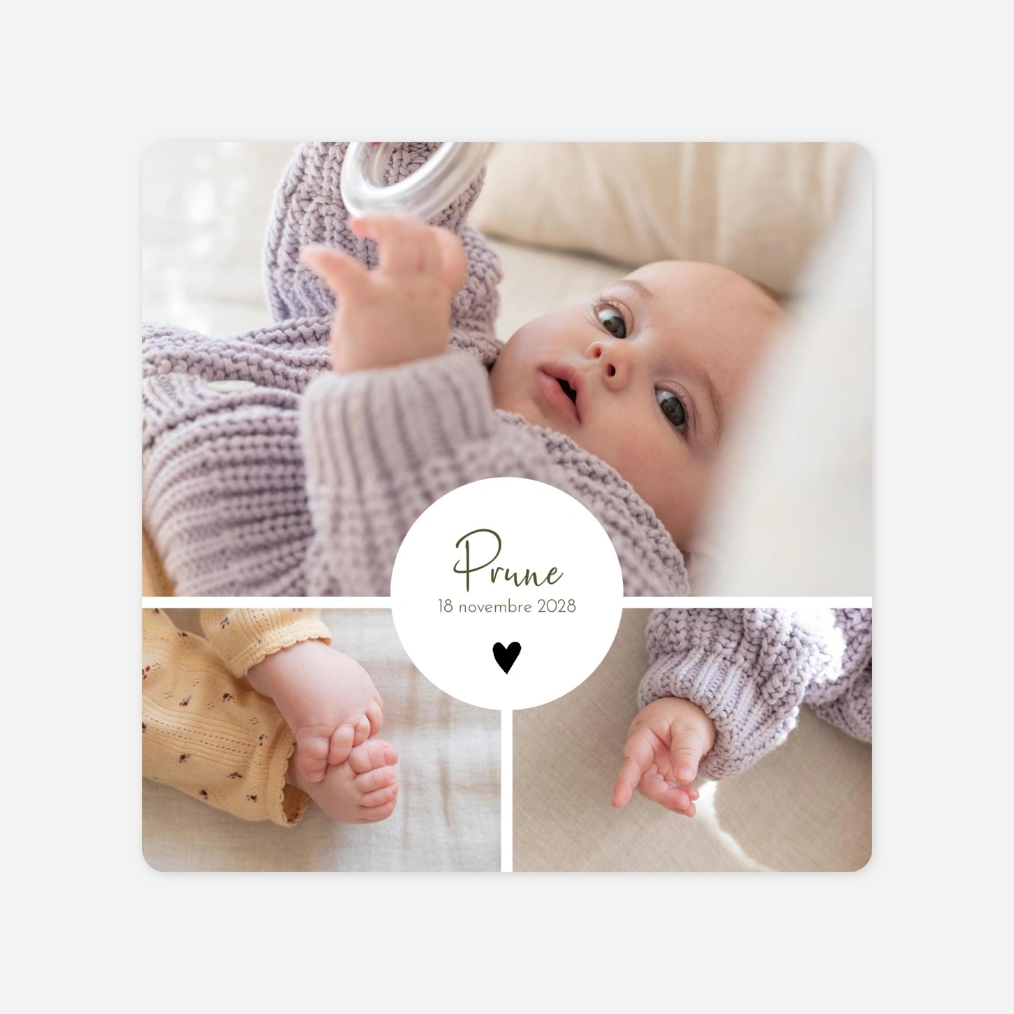 Faire-part naissance Coeur Médaillon