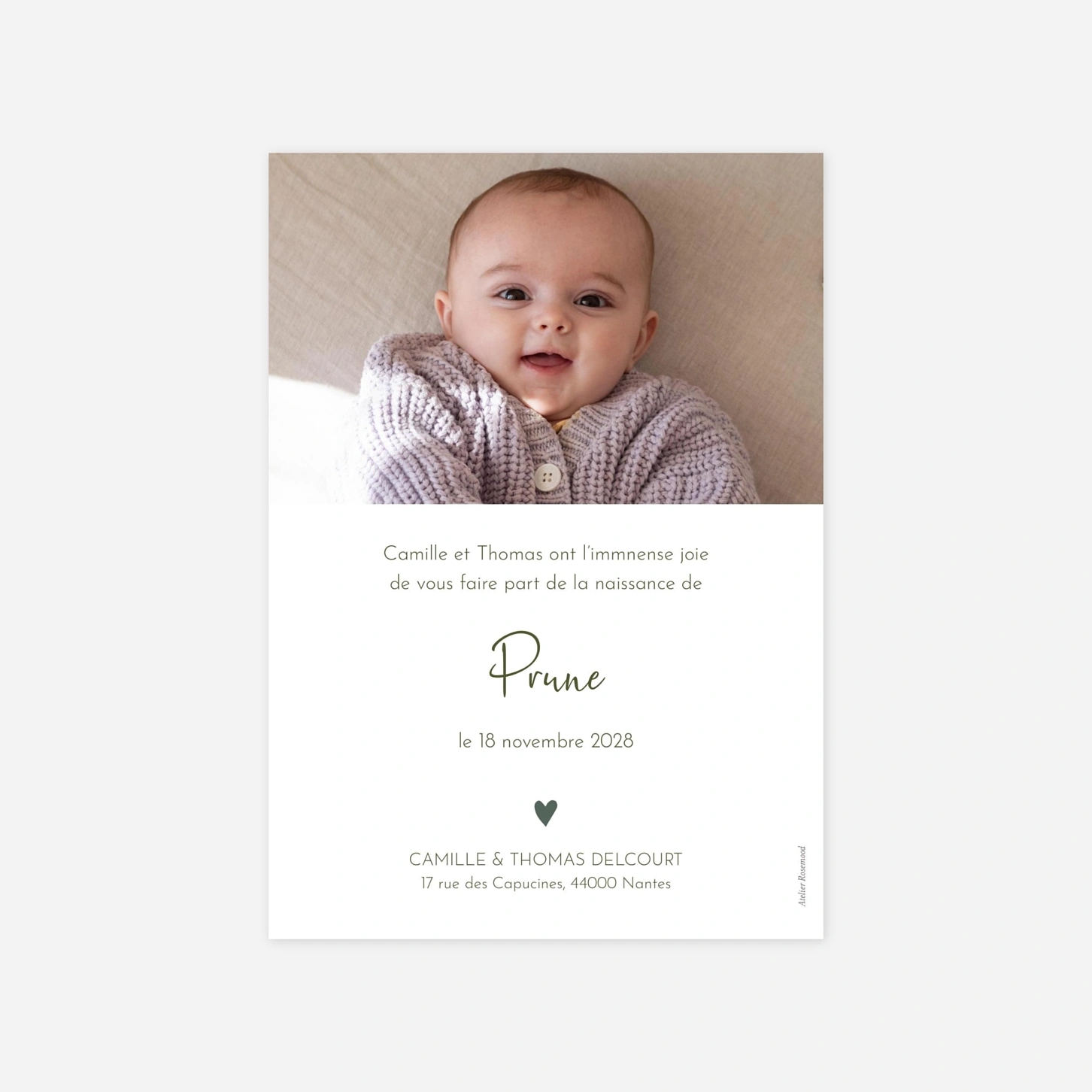 Faire-part naissance Coeur Médaillon