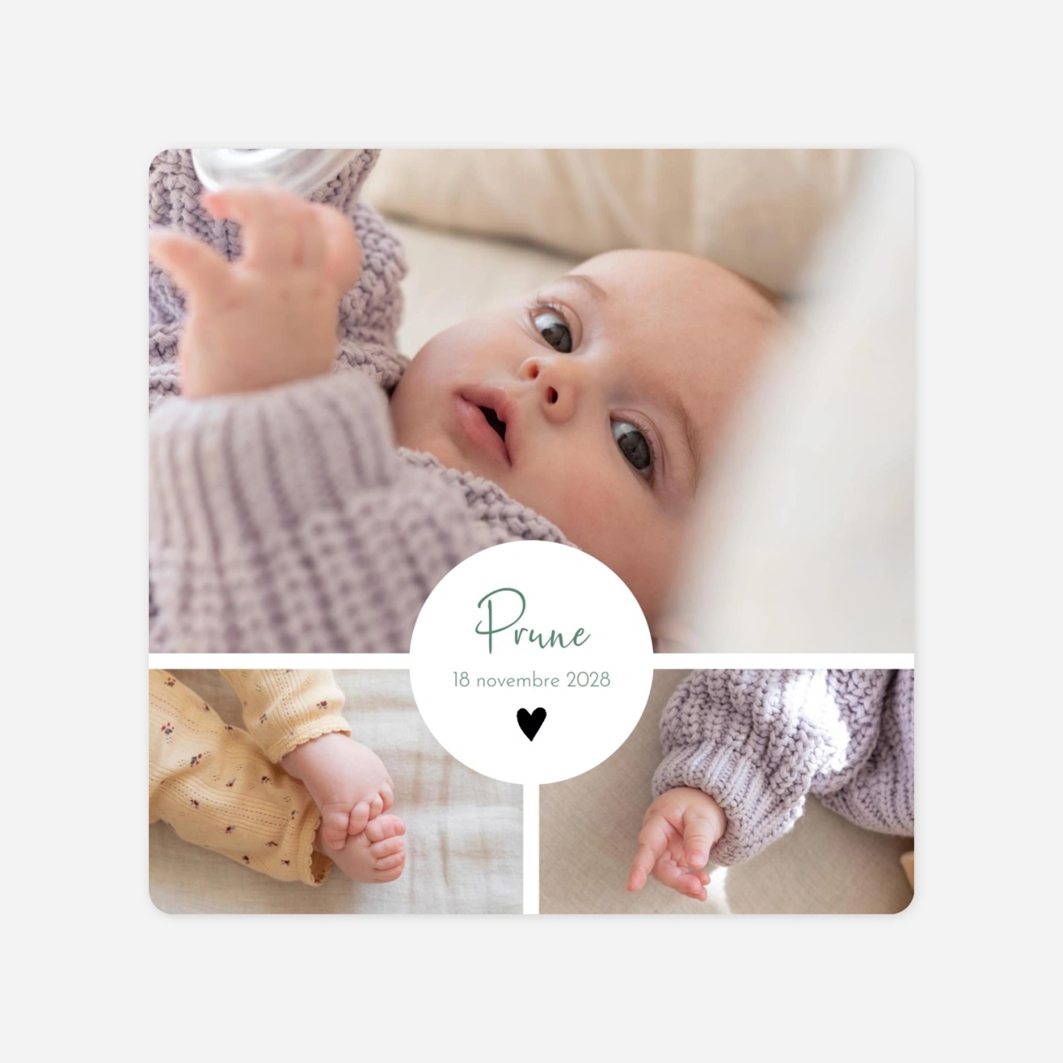 Faire-part naissance Cœur médaillon