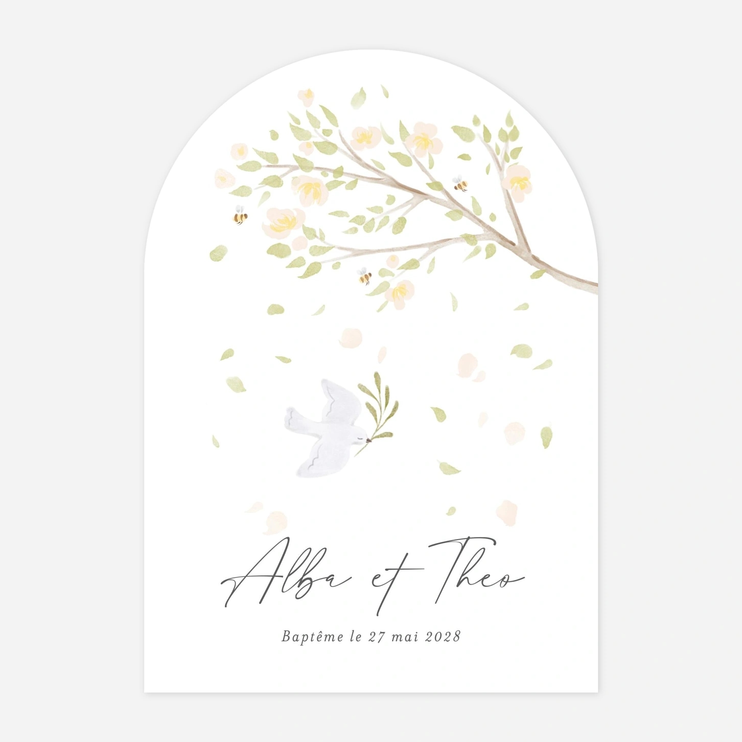 Faire-part baptême Colombe au rameau I