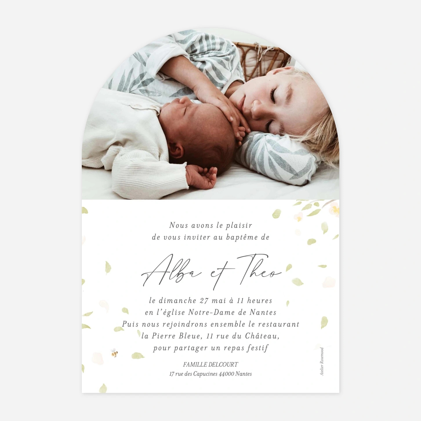 Faire-part baptême Colombe au rameau I