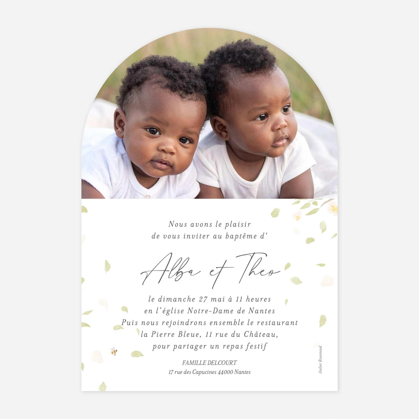 Faire-part baptême Colombe au rameau II