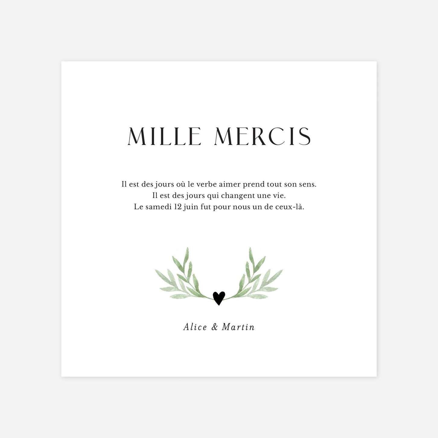 Carte de remerciements Cœur végétal