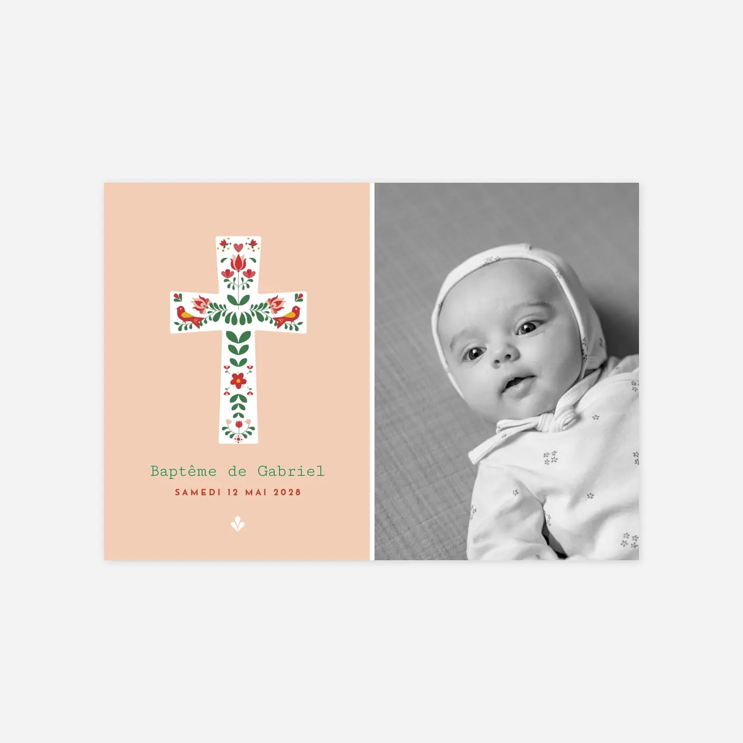 Faire-part baptême Croix folk
