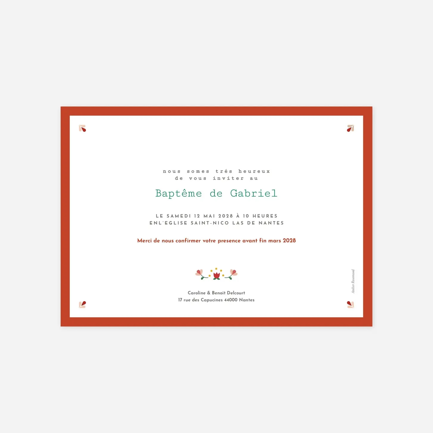 Faire-part baptême Croix folk