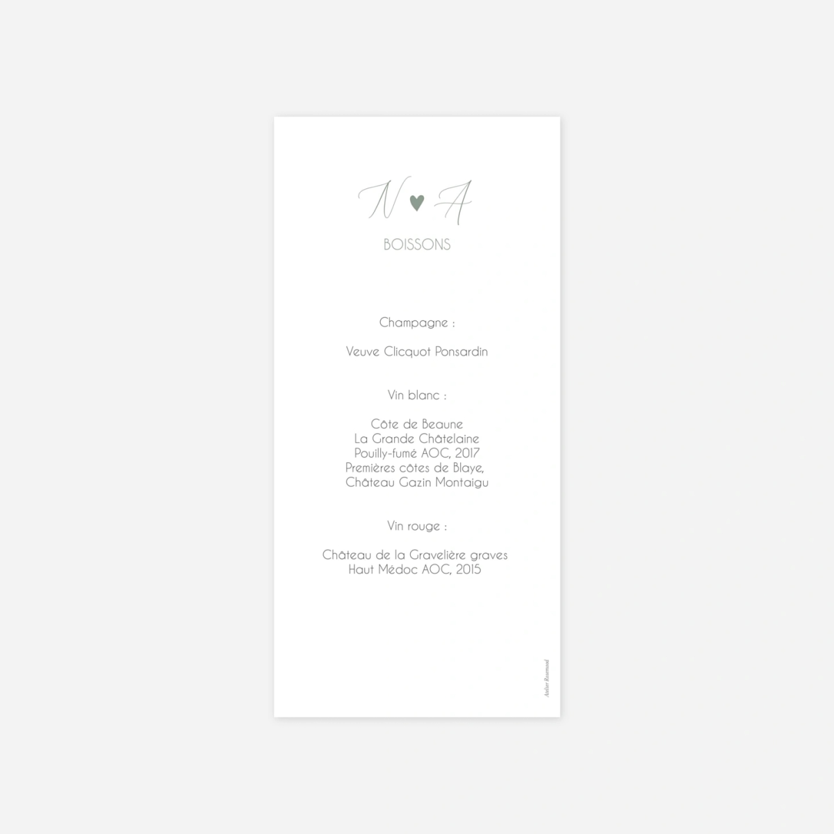 Menu mariage Cœur Sauvage