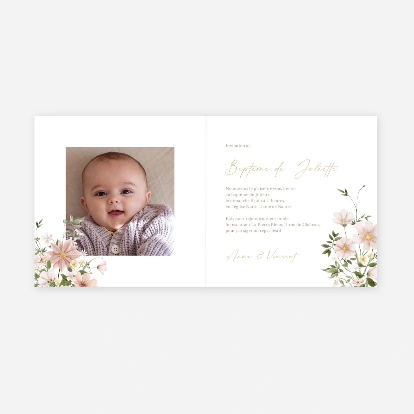Faire-part baptême Doux baptême