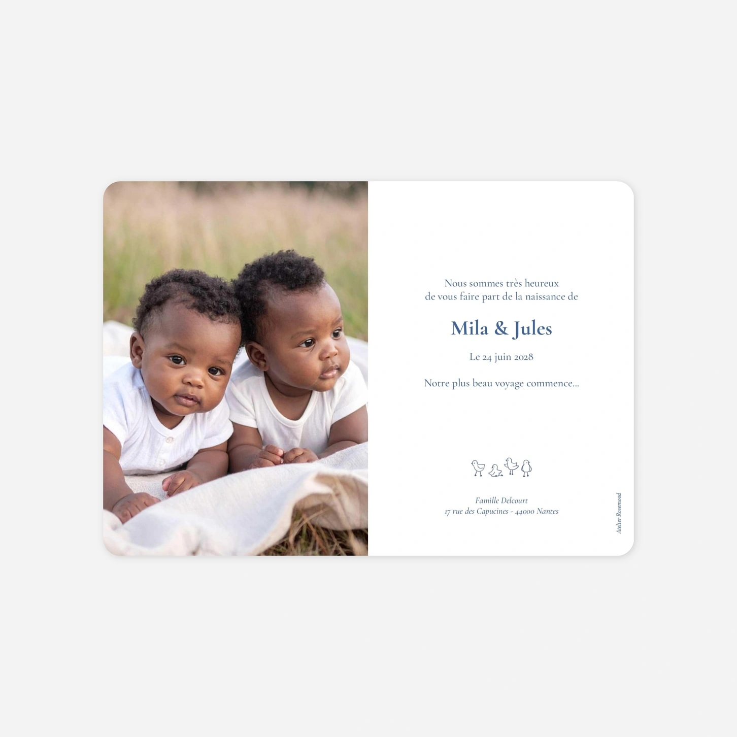 Faire-part naissance Deux petites biches