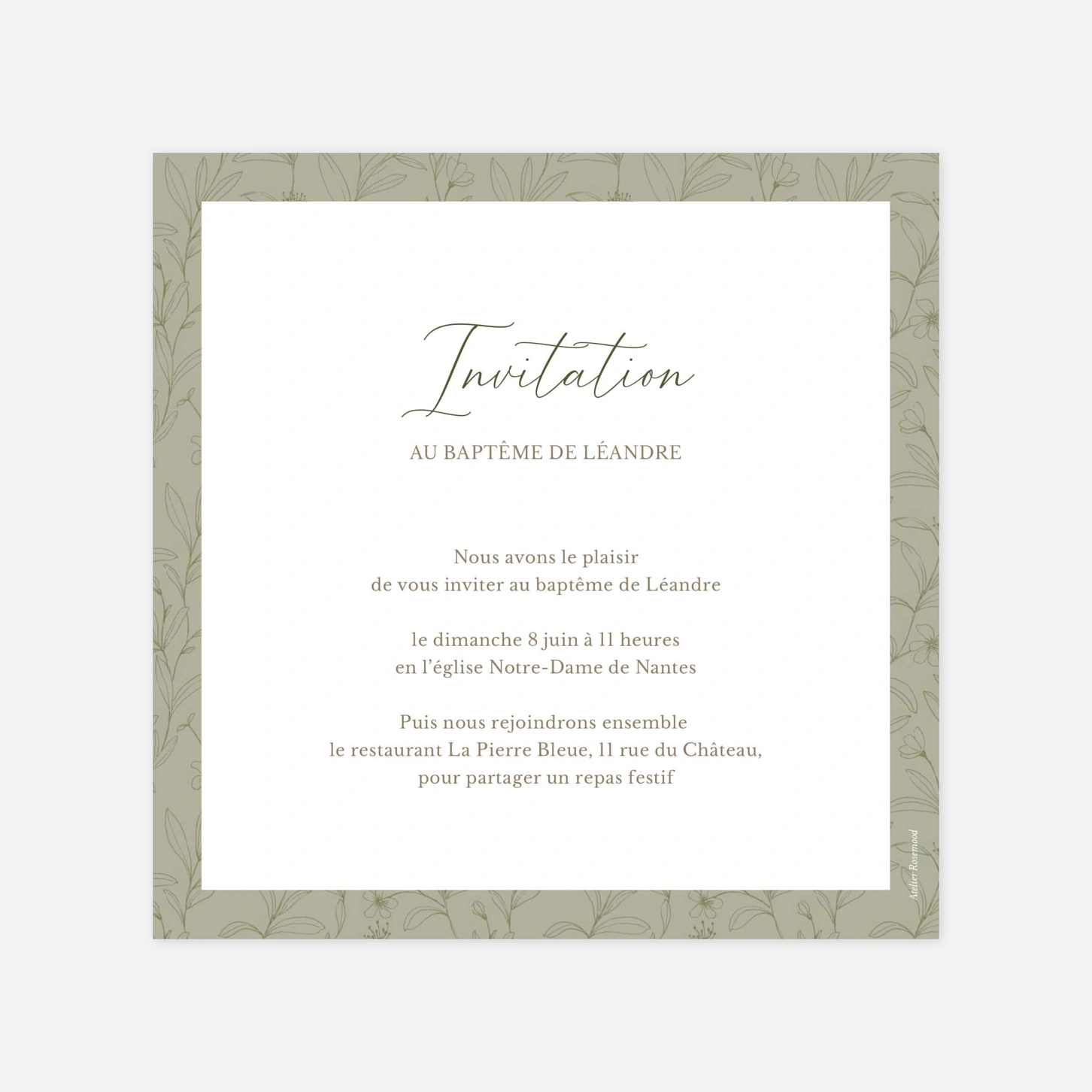 Faire-part baptême Douce lumière