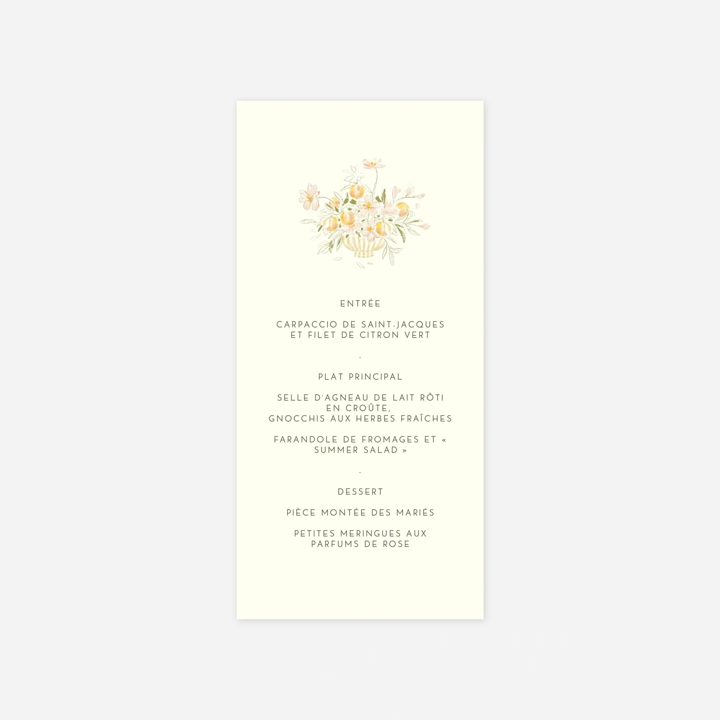 Menu mariage Dolce Amore