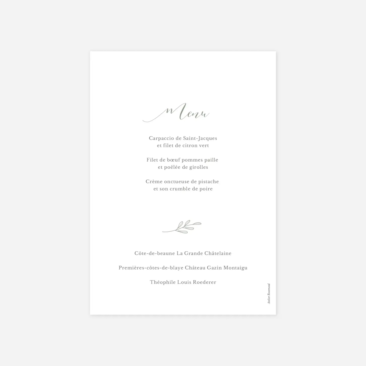 Menu baptême Douce colombe