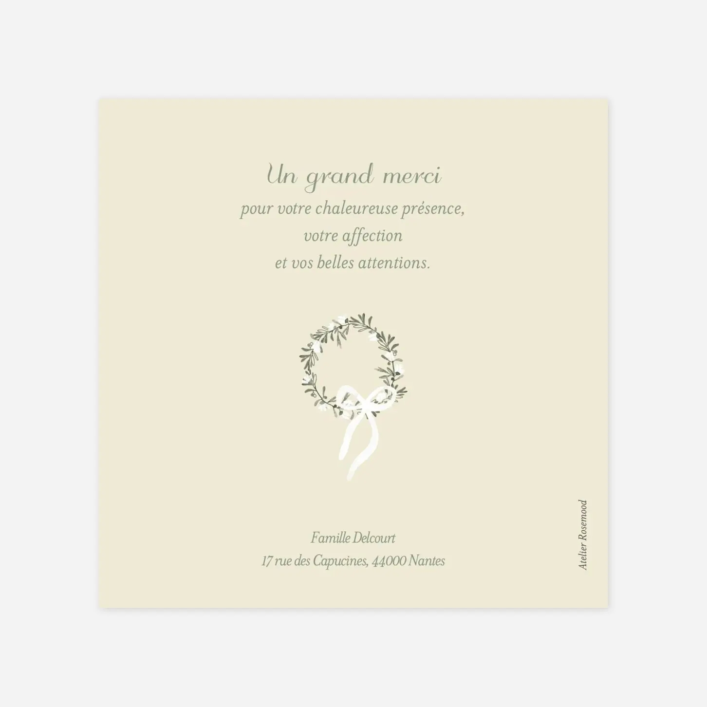 Carte remerciement baptême Douce lueur