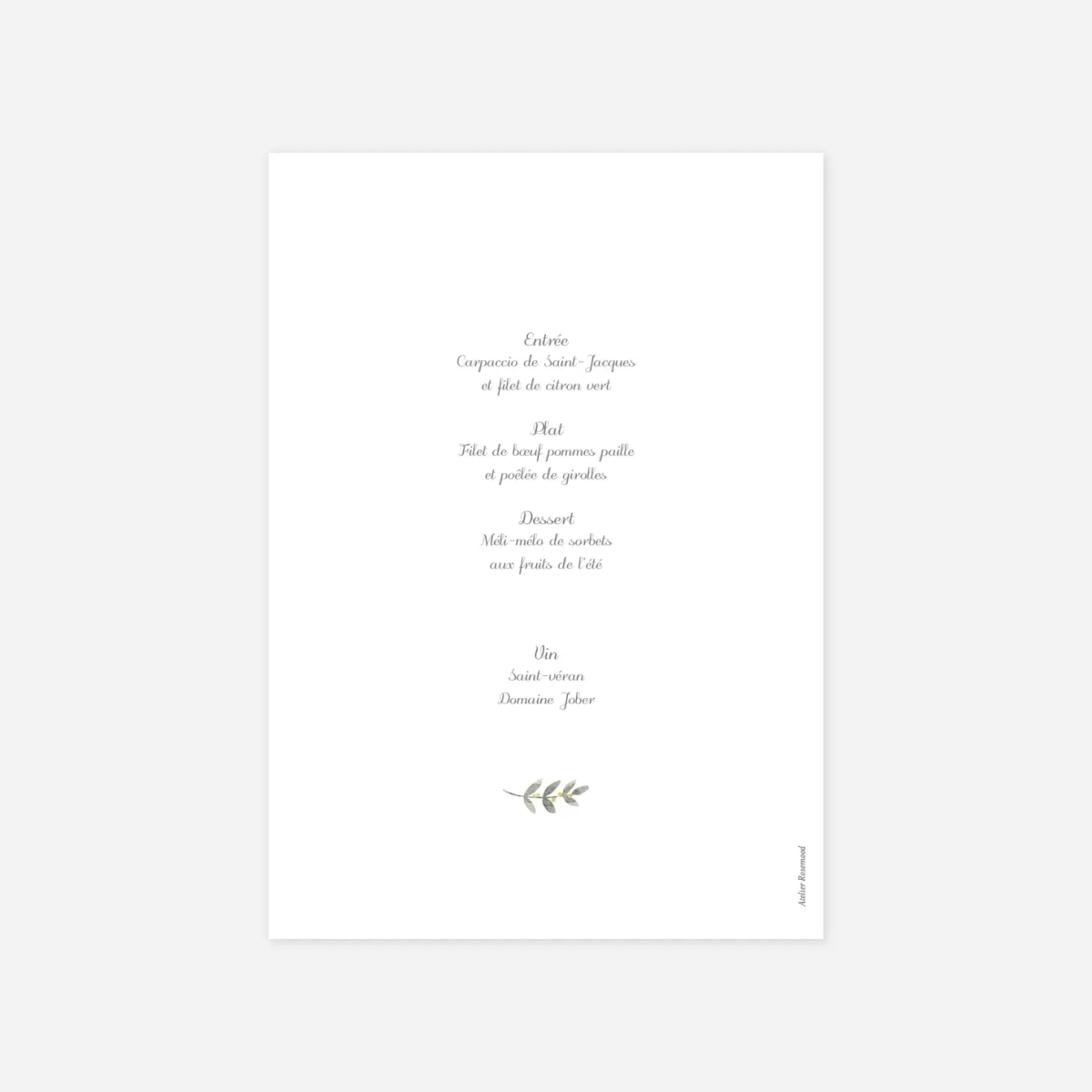 Menu baptême Douce lueur