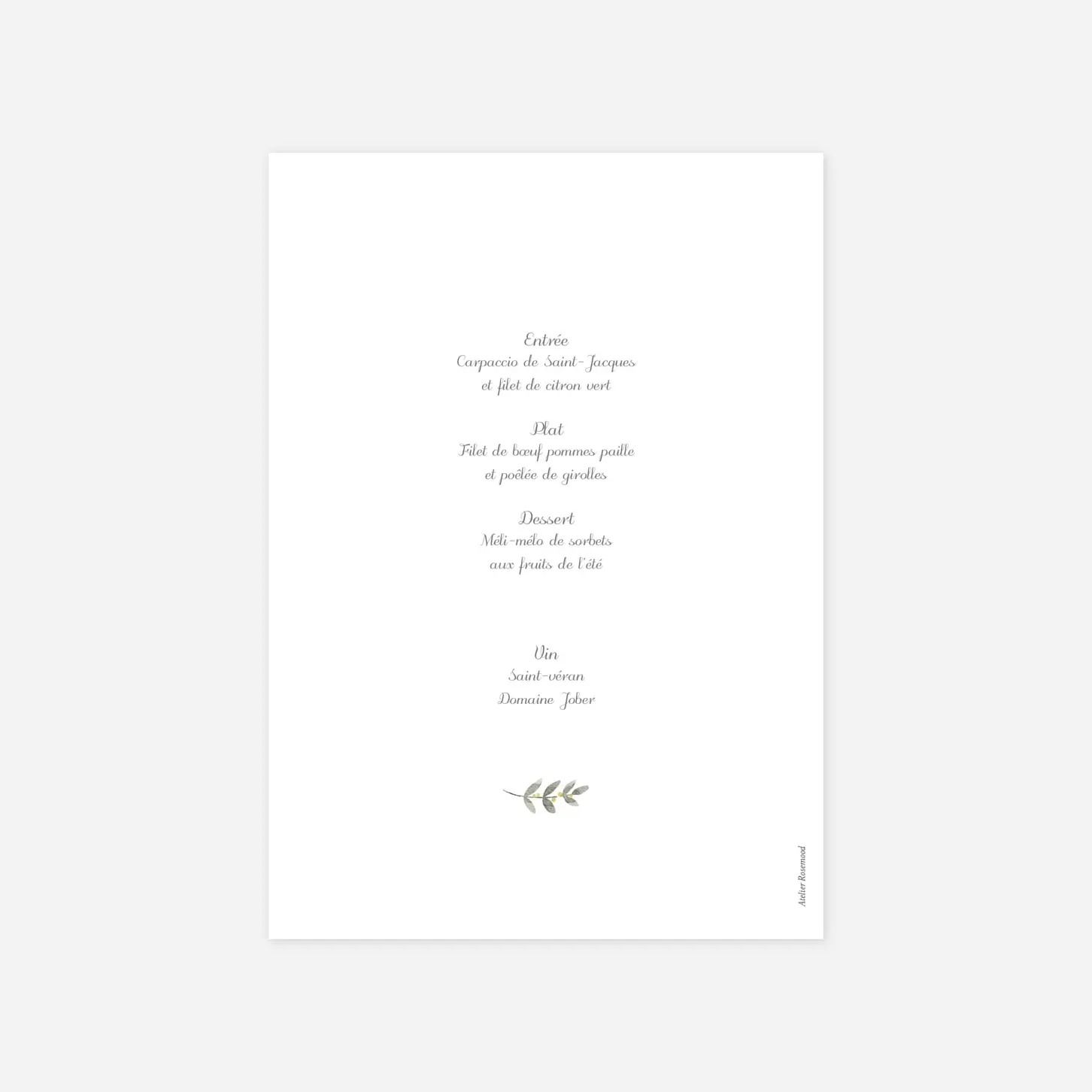 Menu baptême Douce lueur