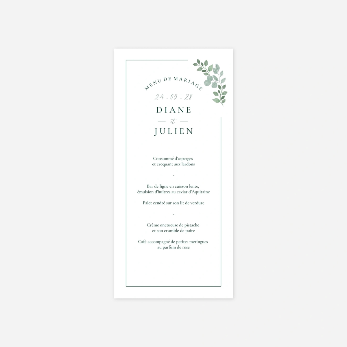 Menu mariage Jardin végétal