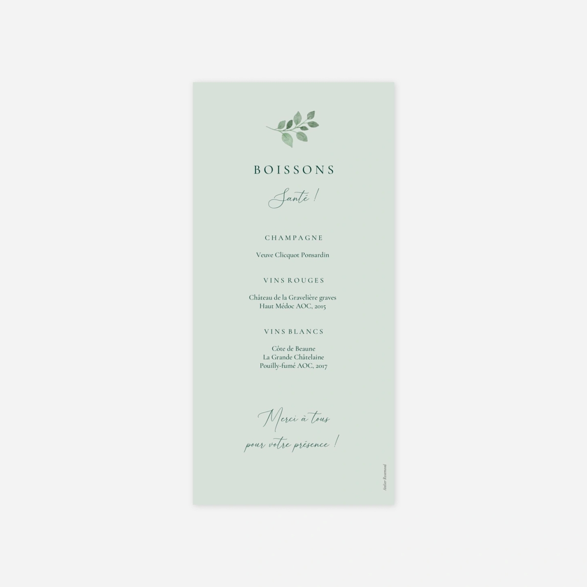 Menu mariage Jardin végétal
