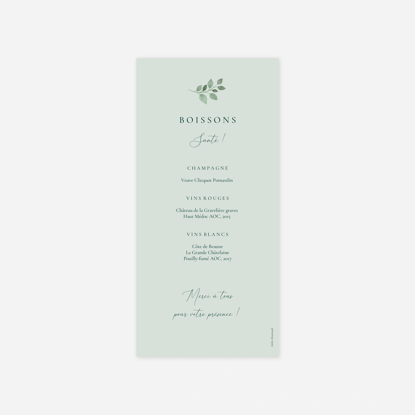 Menu mariage Jardin végétal
