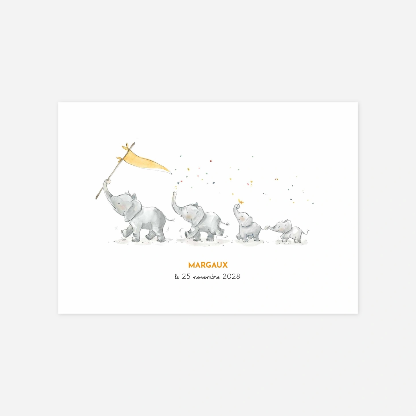 Faire-part naissance 4 éléphants en famille