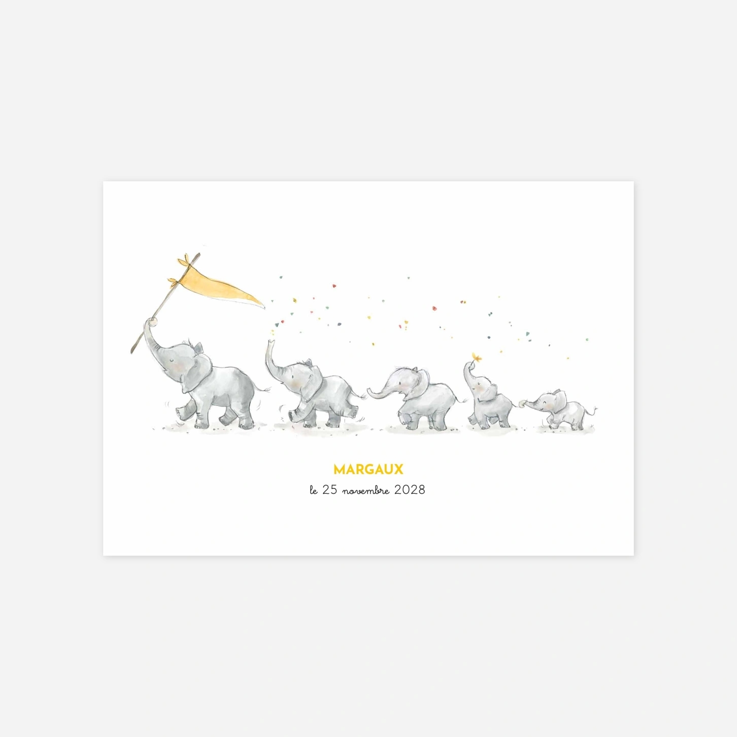 Faire-part naissance 5 éléphants en famille