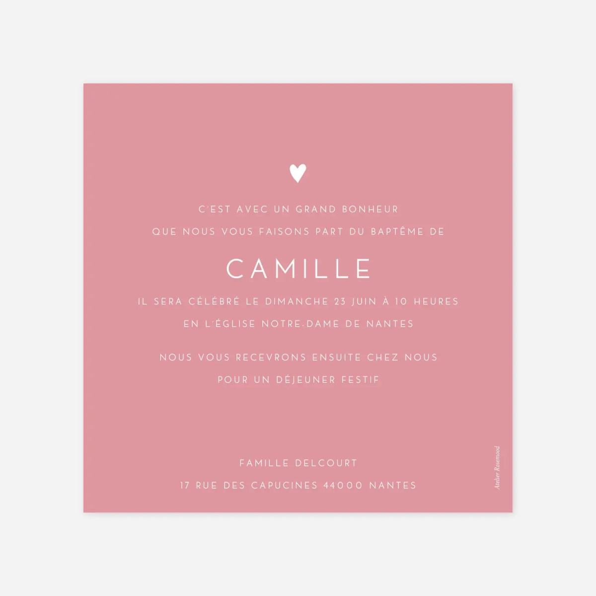 Faire-part baptême Élégant cœur