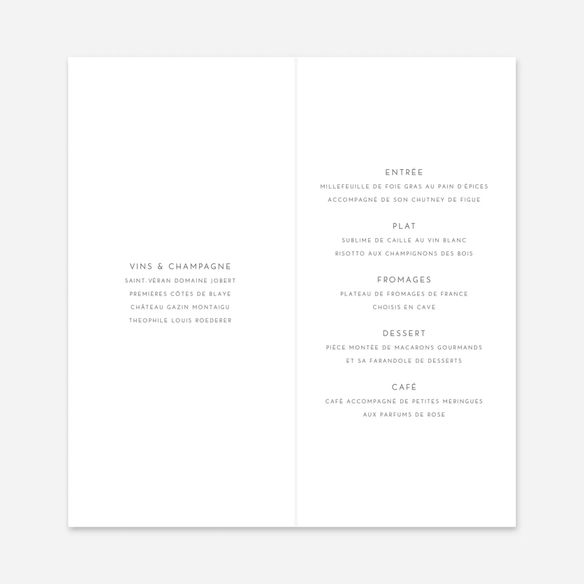 Menu mariage Élégant cœur