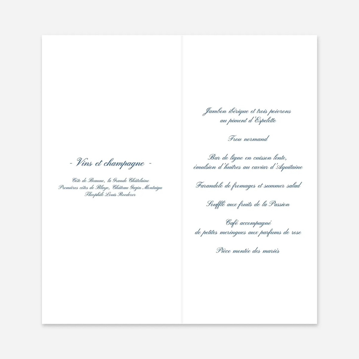 Menu mariage Élégant