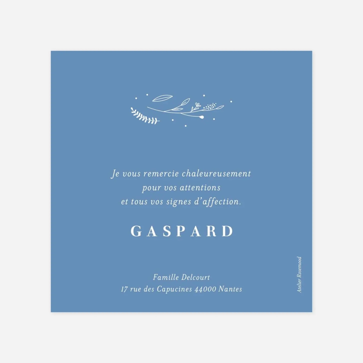 Carte remerciement naissance Élégant feuillage