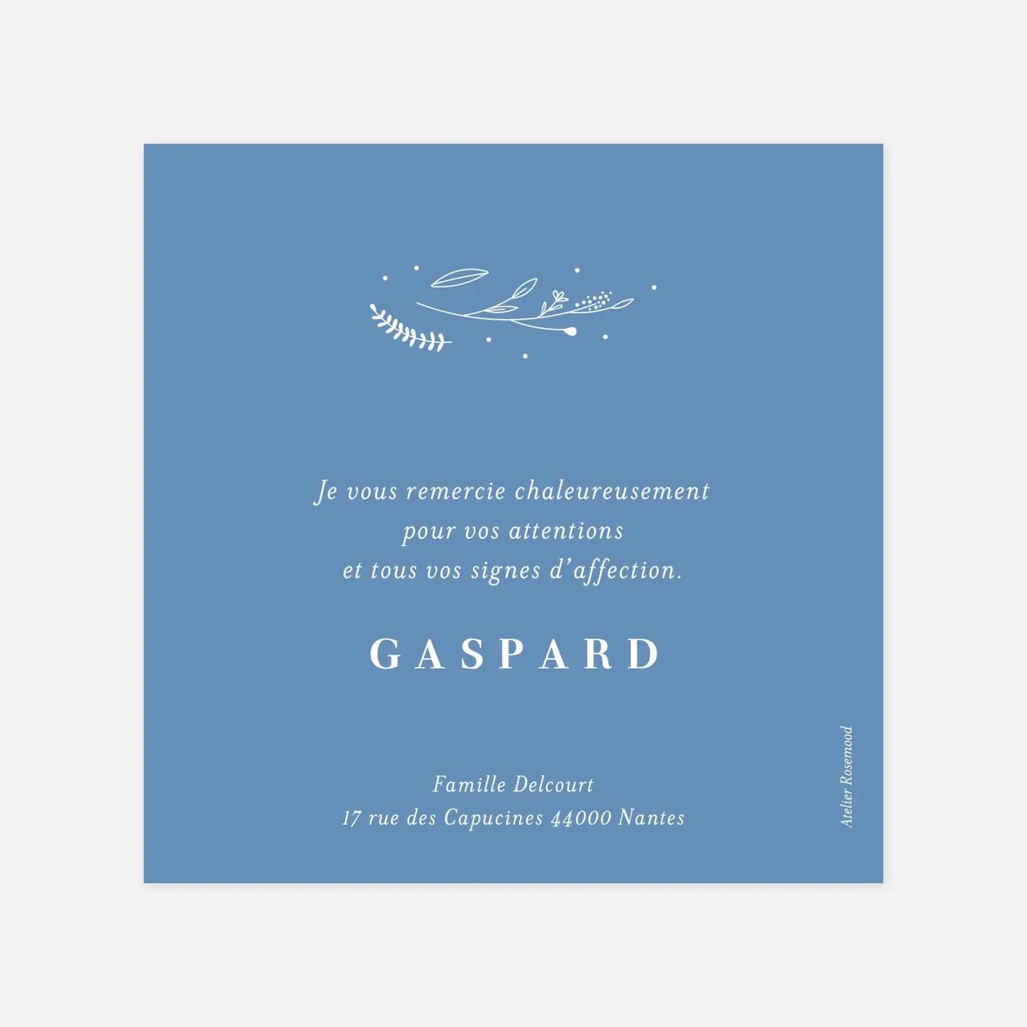 Carte remerciement naissance Élégant feuillage