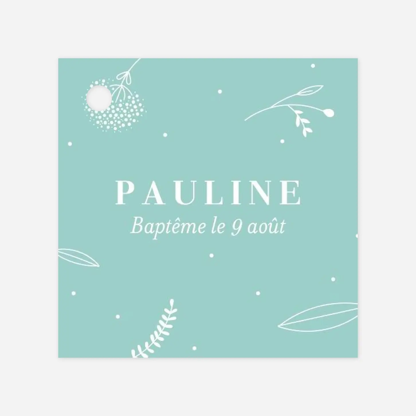 Etiquette perforée baptême Élégant feuillage