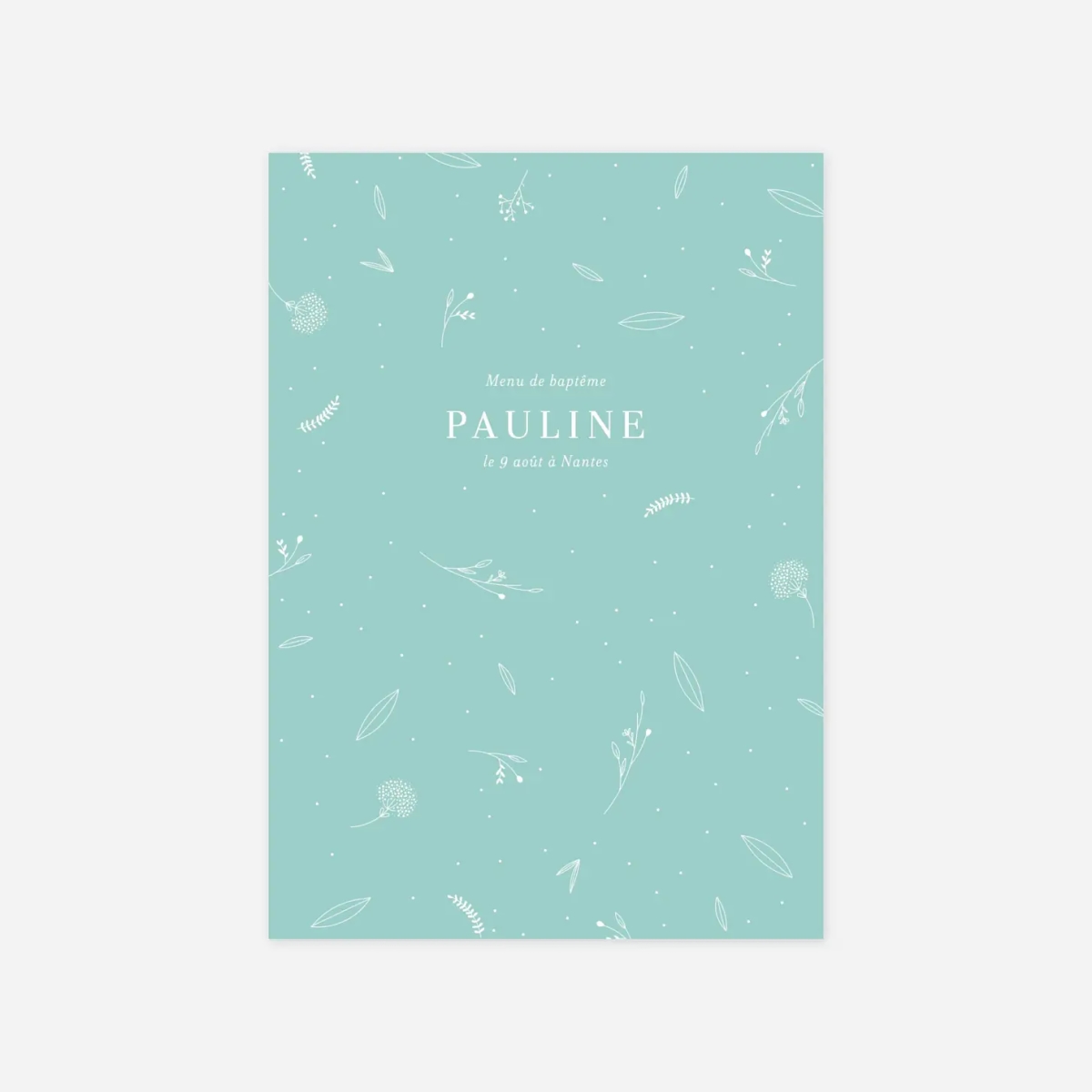 Menu baptême Élégant feuillage