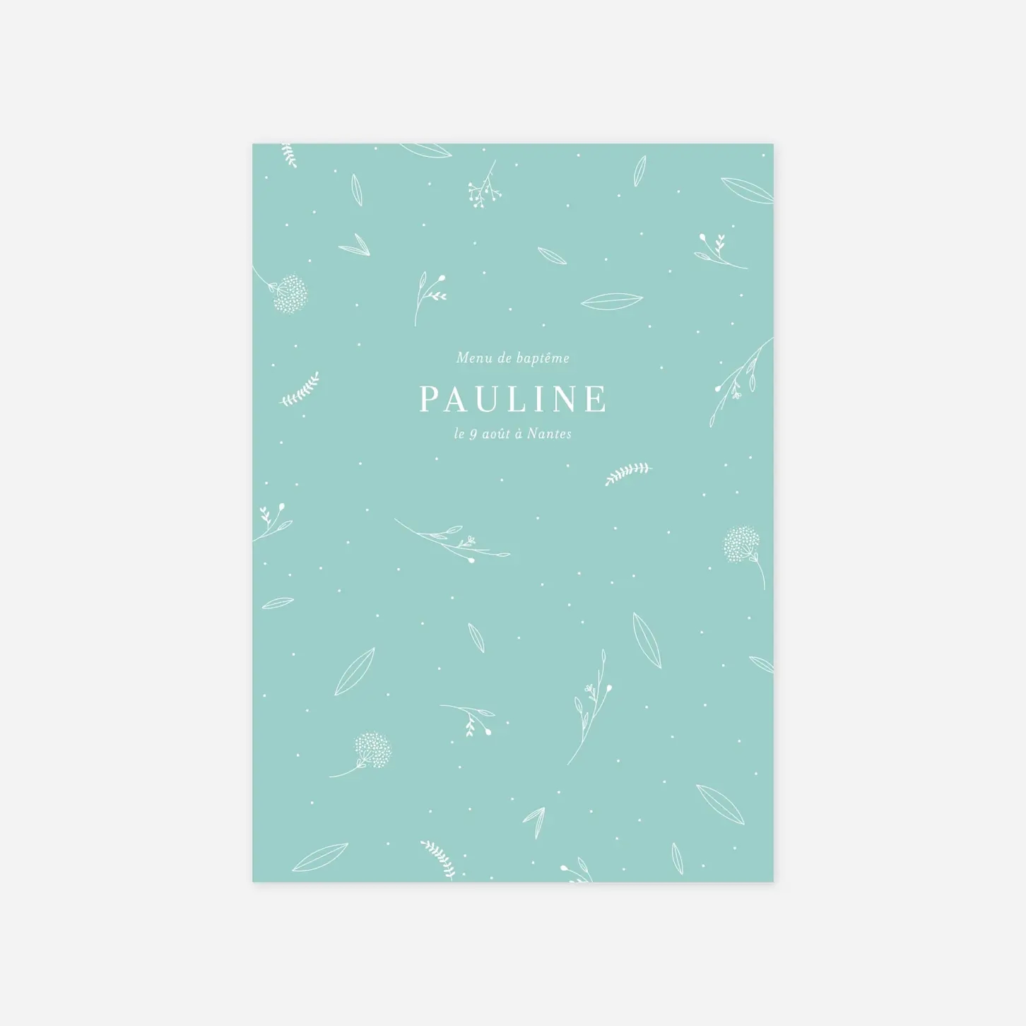 Menu baptême Élégant feuillage