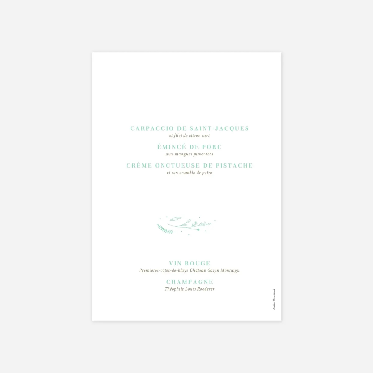 Menu baptême Élégant feuillage